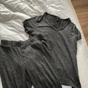 Gray V-Neck T-Shirt and Joggers Pajama Set